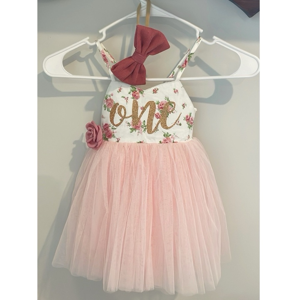 12-18 Month “One” Birthday Dress with Matching Bow